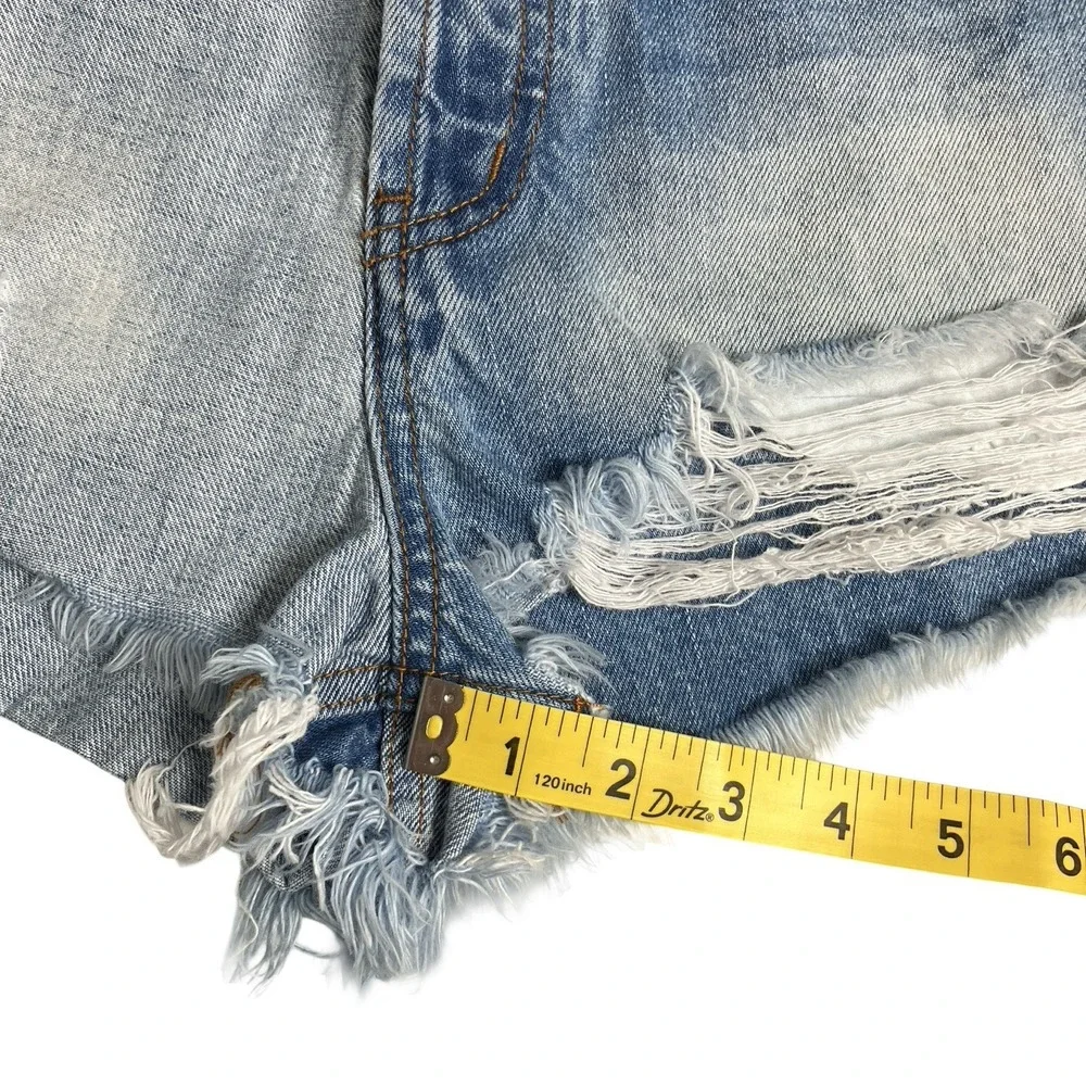 Superdown Distressed Daisy Duke Booty Shorts Womens 28 Button Fly Two Tone Denim
